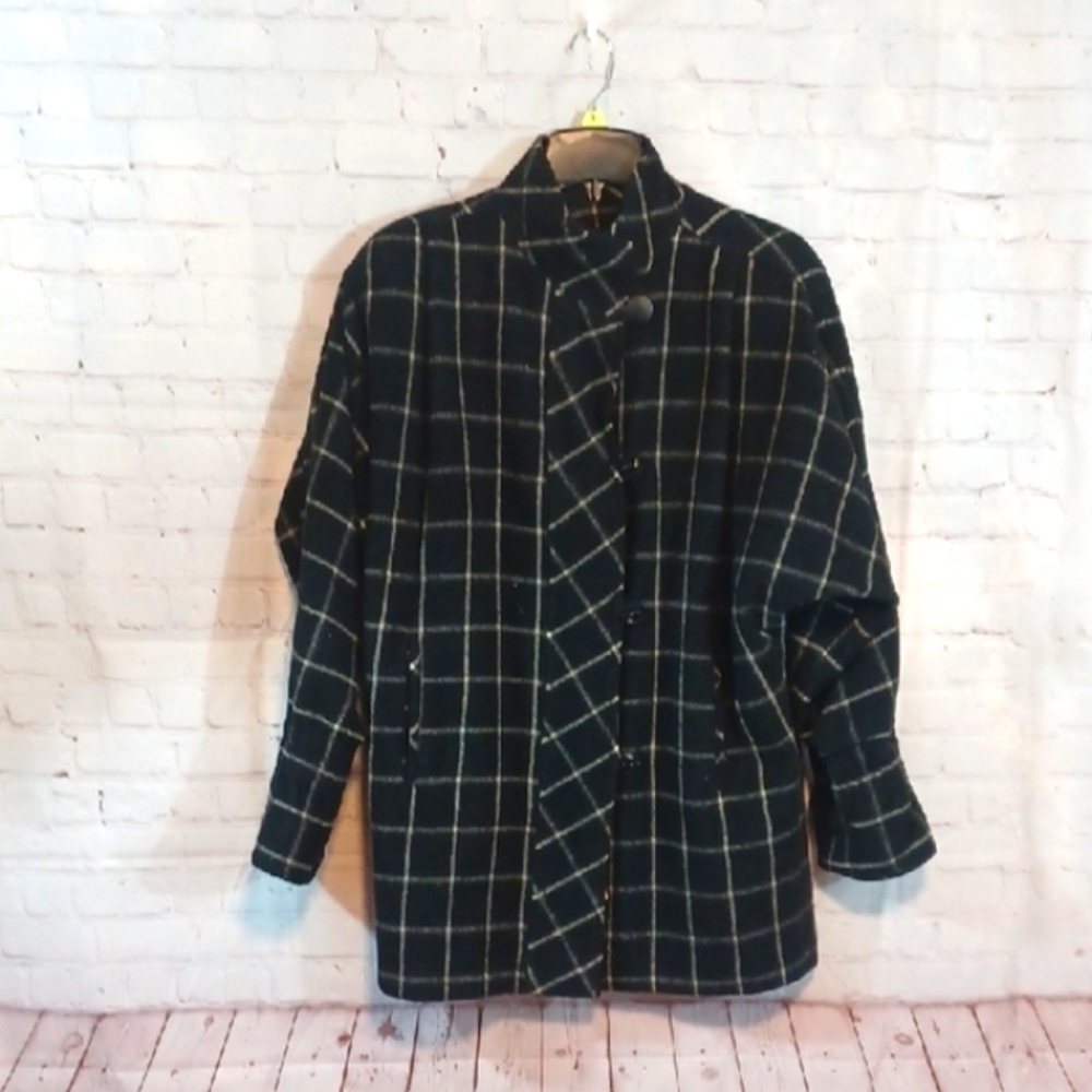 Portrait Union Made USA Rare Vintage  Black Checker %100 Wood Coat  XL